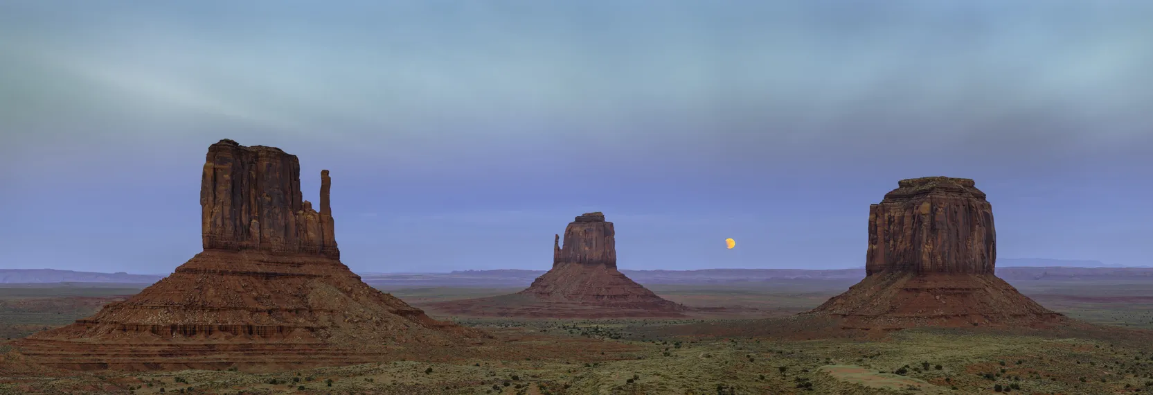 Lunar eclipse, three monuments, Arizona
